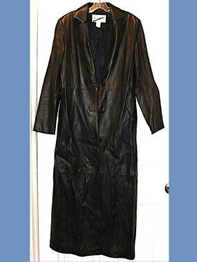 BLACK FULL LENGTH LEATHER TRENCH COAT Matte Matrix Black Lined Cosplay Heavy 10